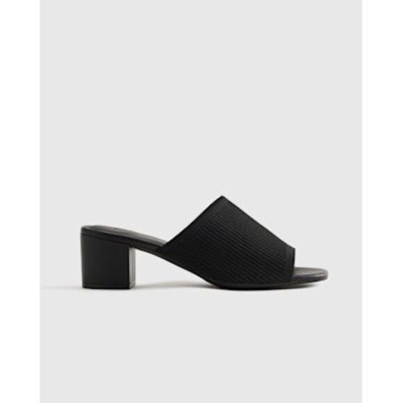 Quince Shoes - Quince Italian Leather & Eco Knit Heeled Mule Black Shoes 10